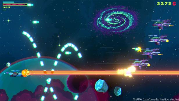 In "Black Paradox" muss man ein Raumschiff durch pixelige Welten steuern In "Black Paradox" muss man ein Raumschiff durch pixelige Welten steuern
