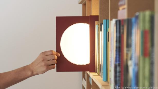 Die Leuchte Elina von Dirk Vosding ist Akzentlicht im Bücherregal und Buchstütze
