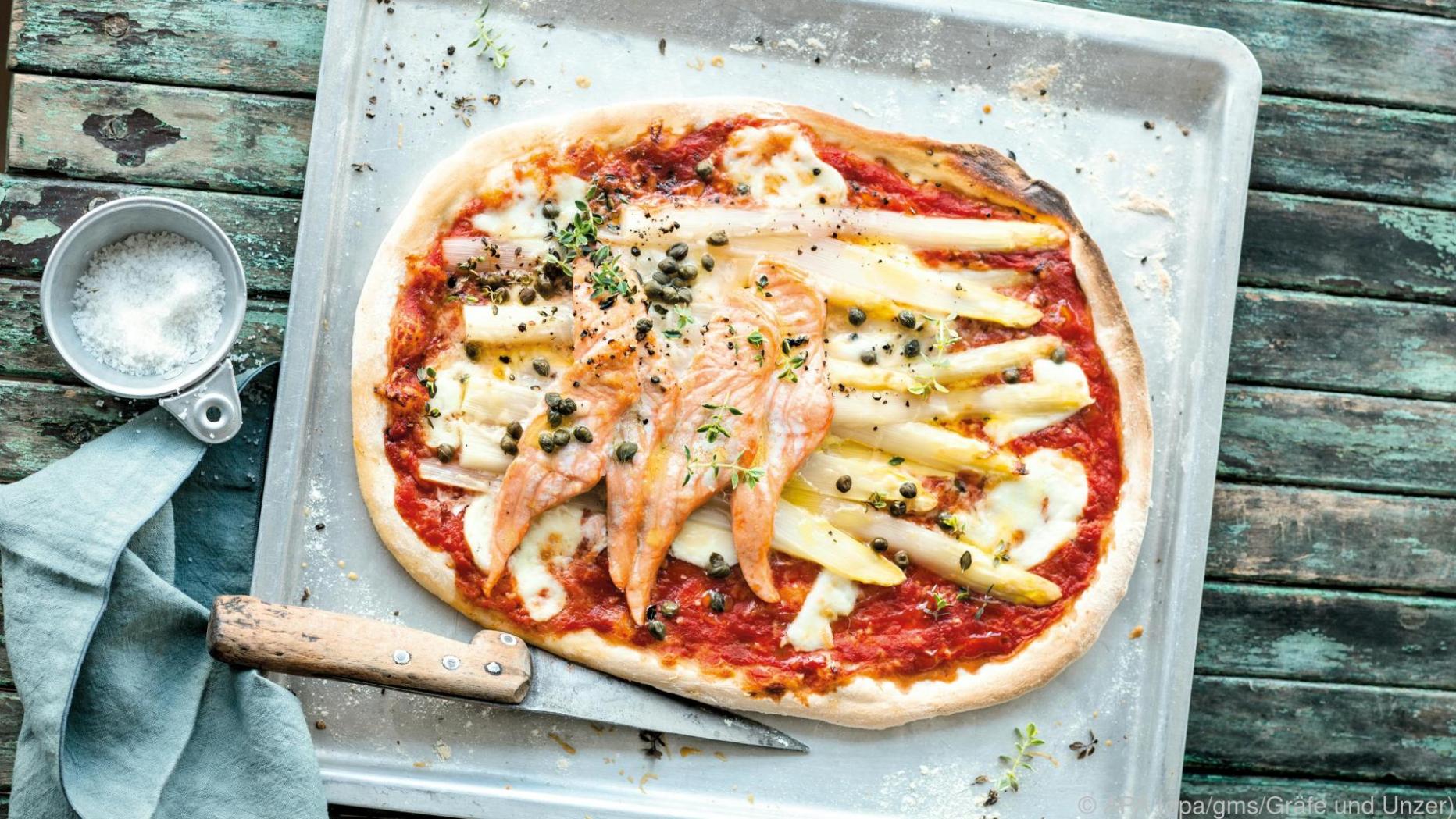 Rezept für Lachs-Spargel-Pizza