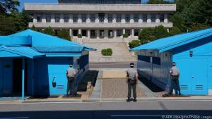 Die schwer bewachte Grenze zwischen Nord- und Südkorea in Panmunjeom