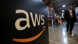 The logo of Amazon Web Services (AWS) is seen during the 4th annual America Digital Latin American Congress of Business and Technology in Santiago