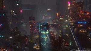 Haupt-Spielelement von "Cloudpunk" sind Luft-Kurierfahrten wie diese