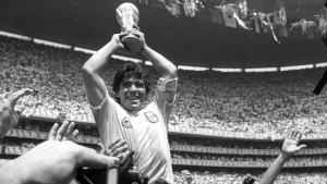 FILE PHOTO: ARGENTINA'S MARADONA LIFTS THE WORLD CUP AFTER MATCH AGAINST WEST GERMANY IN MEXICO.