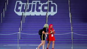 FILE PHOTO: A Twitch logo is displayed at a video games expo