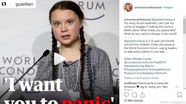 Die norwegische Prinzessin stelle ein Video von Thunberg auf Instagram