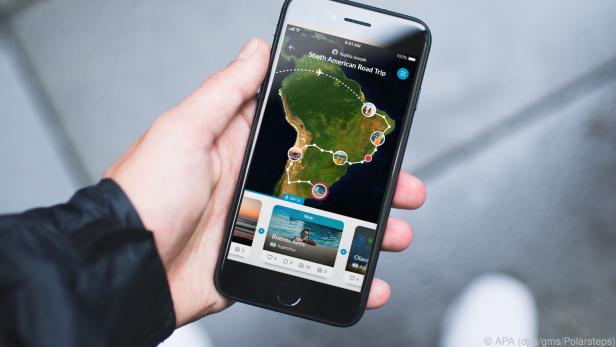 Die App Polarsteps präsentiert die Reiseroute samt Fotos in einer Karte