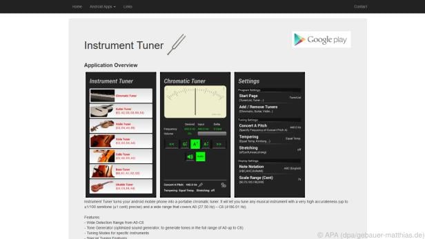 Matthias Gebauer stellt seine Stimmgerät-App auf seiner Webseite vor