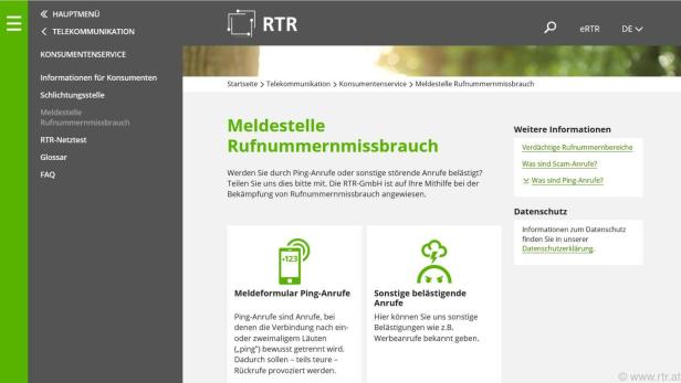 Die RTR listet auf ihrer Homepage lästige ping-Nummern auf