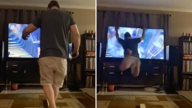 Ein Vater versucht sich in VR – und springt dabei in den Fernseher