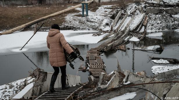 Der beschädigte Siwerskyj-Donez-Kanal in Tschassiw Jar im Februar