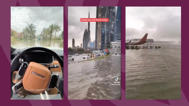 Aufnahmen von den Überschwemmungen wegen schweren Regenfalles in Dubai.
