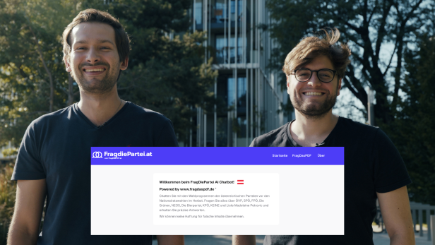 Die Gründer des KI-Chatbots "FragDiePartei" Dima Rubanov und Matthias Neumayer.